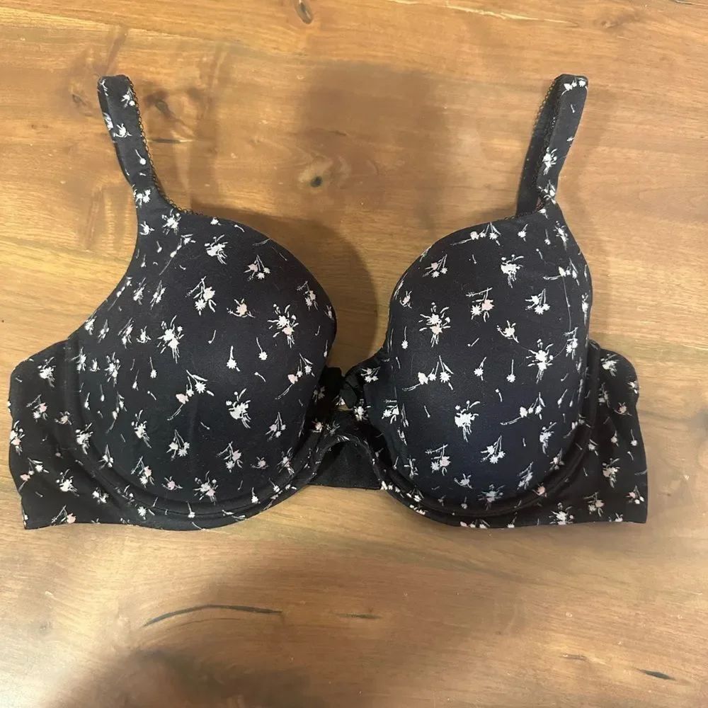 Victoria's Secret Push Plunge Bra Black Ditsy Floral Body by Victoria 38D